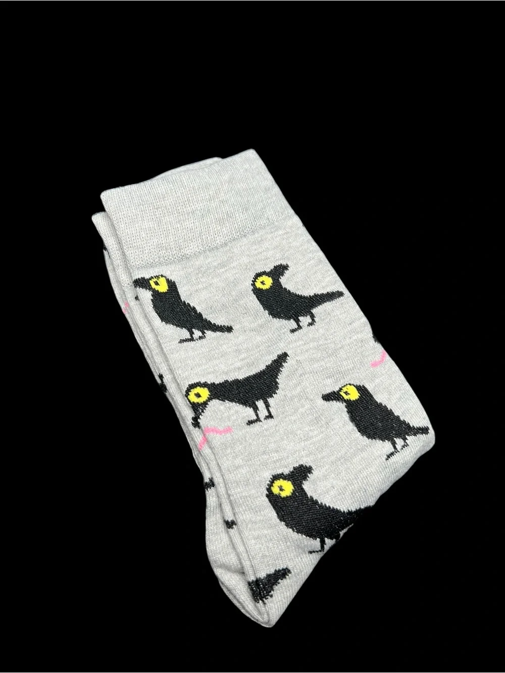 NWT Soft Gray Graphic Crew Socks - Repeating Black Bird Motif 🐦‍⬛
